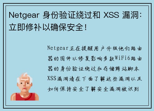 Netgear 身份验证绕过和 XSS 漏洞：立即修补以确保安全！